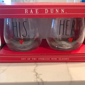 💙 Rae Dunn HIS and HERS❤️Wine Glasses